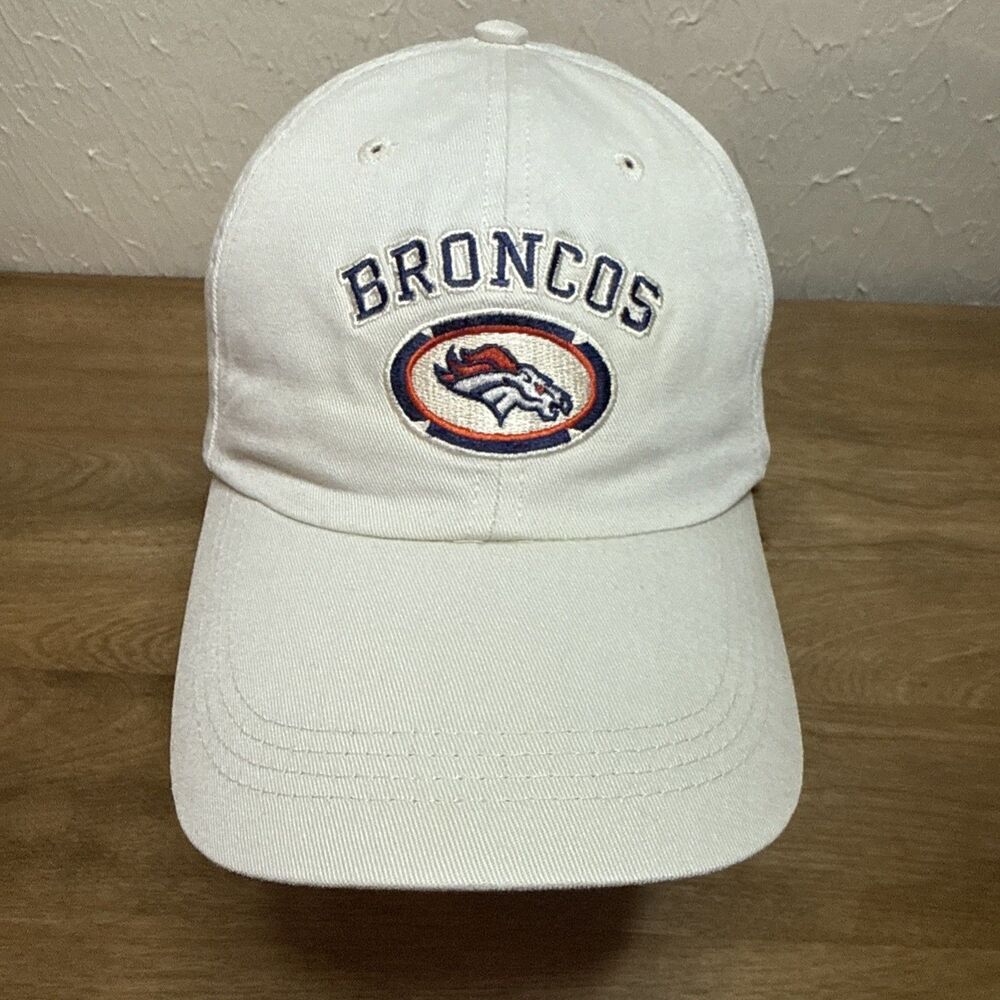 Vtg Denver Broncos Logo Athletic Strapback Hat Cream Embroidered NFL Football